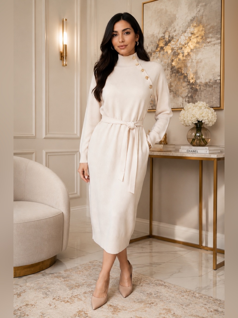 New Aleeza Paris Sweater Dress – Sample – Cream – Fits up to Large